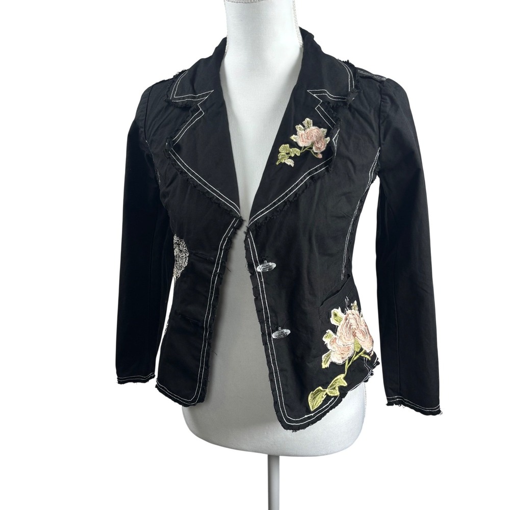 Y2K VTG Black Floral Jacket Embroidered‎ Size 0 XS